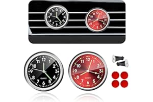 Gasedin 2 PCS Car Clock, Mini Luminous Pointer Clock Stick on Automotive Dashboard, Self Adhesive Round Clocks Watch Universal for Most Vehicles, Decorative Car Accessories (Black+Red)