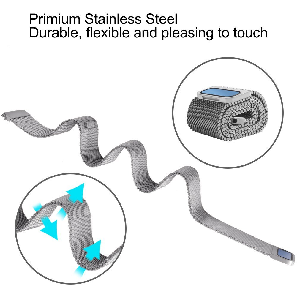 Mercase Fitbit Versa Armband[Prämie Edelstahl, Starkem Magnetverschluss, Atmungsaktivem Super Comfortable Milanese Loop]Smartwatch Verstellbarem Ersatzband Sports Armbänder Klein(5.5”-7.6”) Silber
