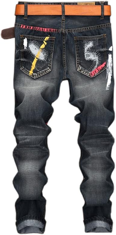 men hole side printing jeans