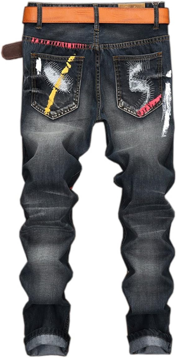 men hole side printing jeans