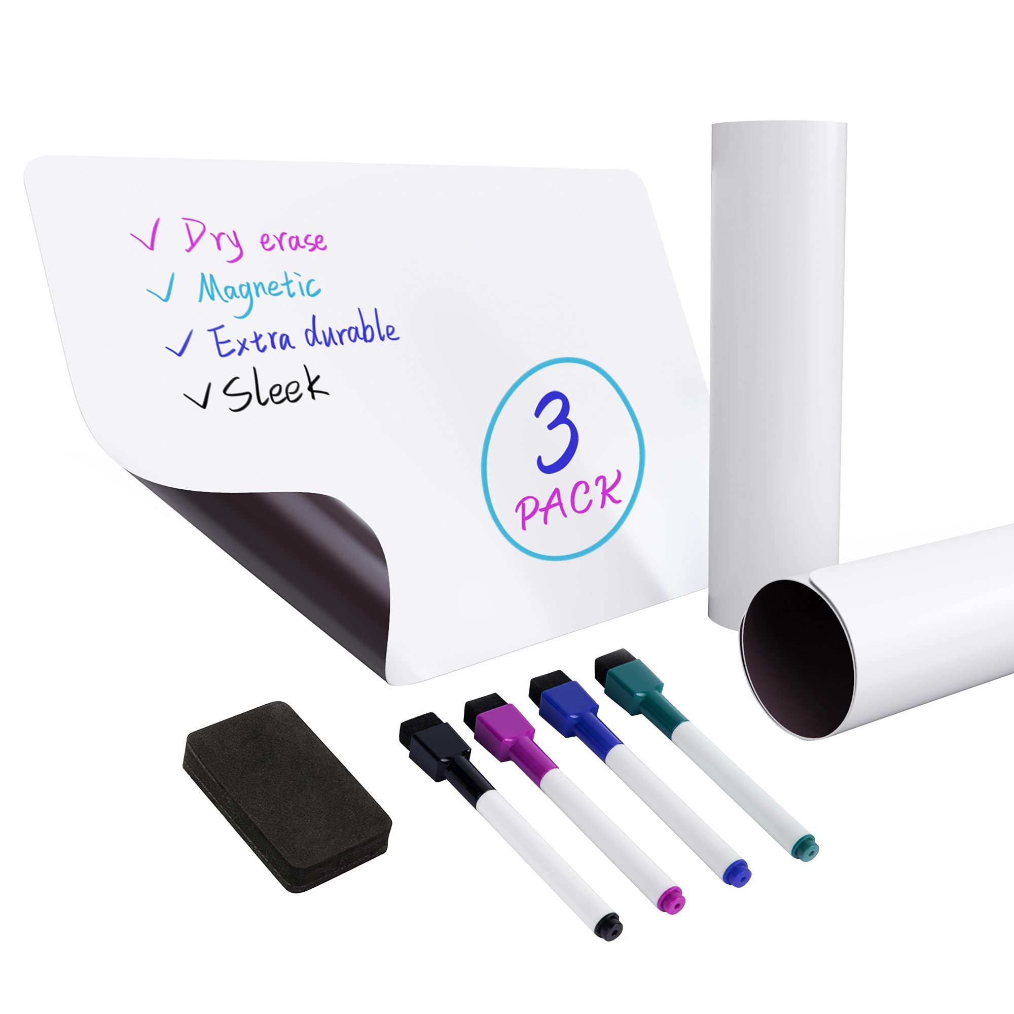 Amazon Basics Magnetic Dry Erase Whiteboard Sheet, 20.3 cm x 30.5 cm, 3 Count (Pack of 1), White