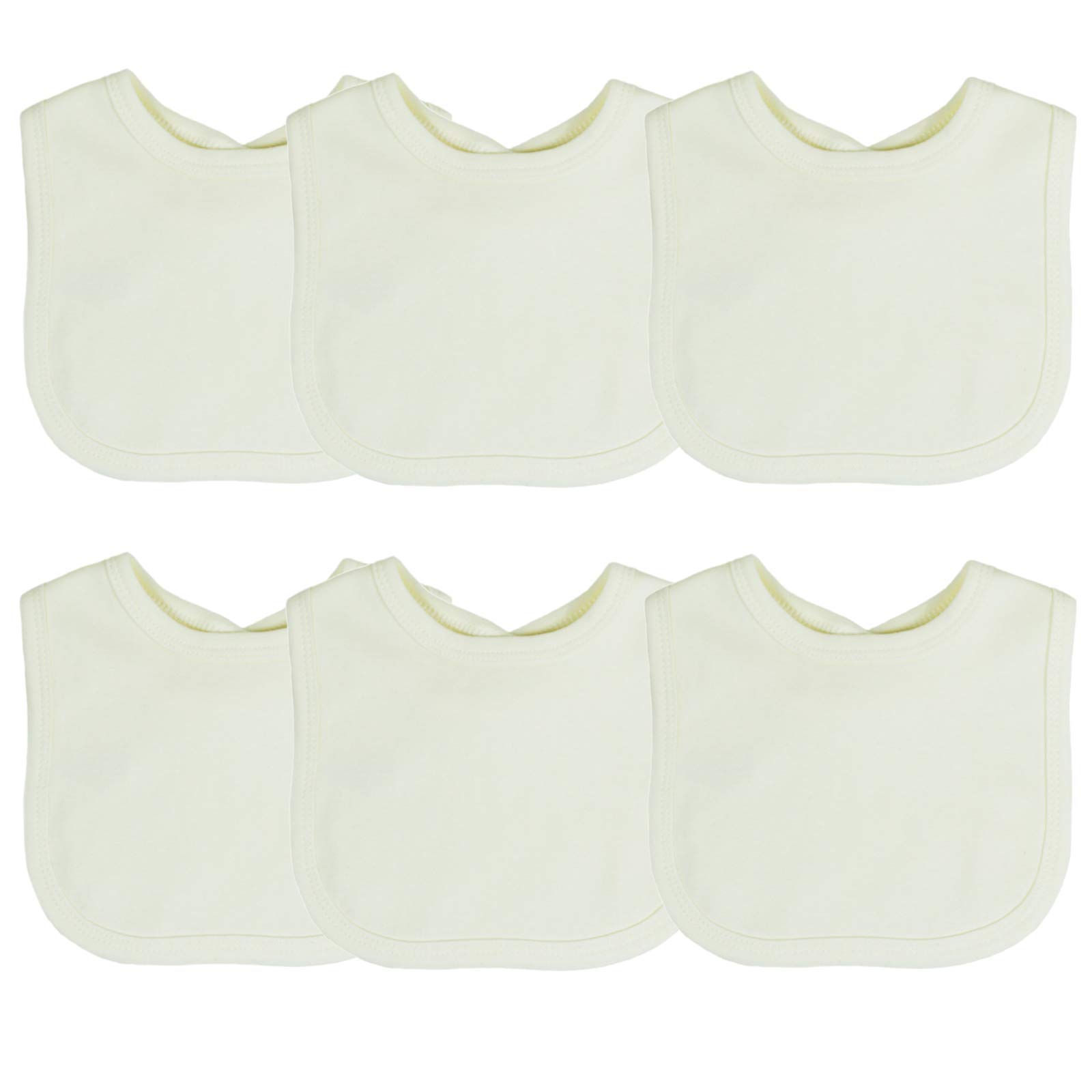 Baby Bibs Plain Cotton for Boy or Girl, White Cream Pink Blue Grey Black Navy, 3 or 6 Pack, Cream, 6 Pack