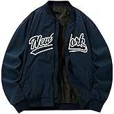 BEAUDRM Men's Letter Graphic Varsity Jacket Letterman Long Sleeve Bomber Zip Up Baseball Jackets Coats Streetwear