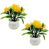 2Pcs Yellow Artificial Flowers, Fake Flowers, Artificial Plants Indoor, Artificial Potted Plants 5 Rose Flower Head Wedding Faux Floral Bonsai Outdoor Desktop Decoration Artificial Plants and Flowers