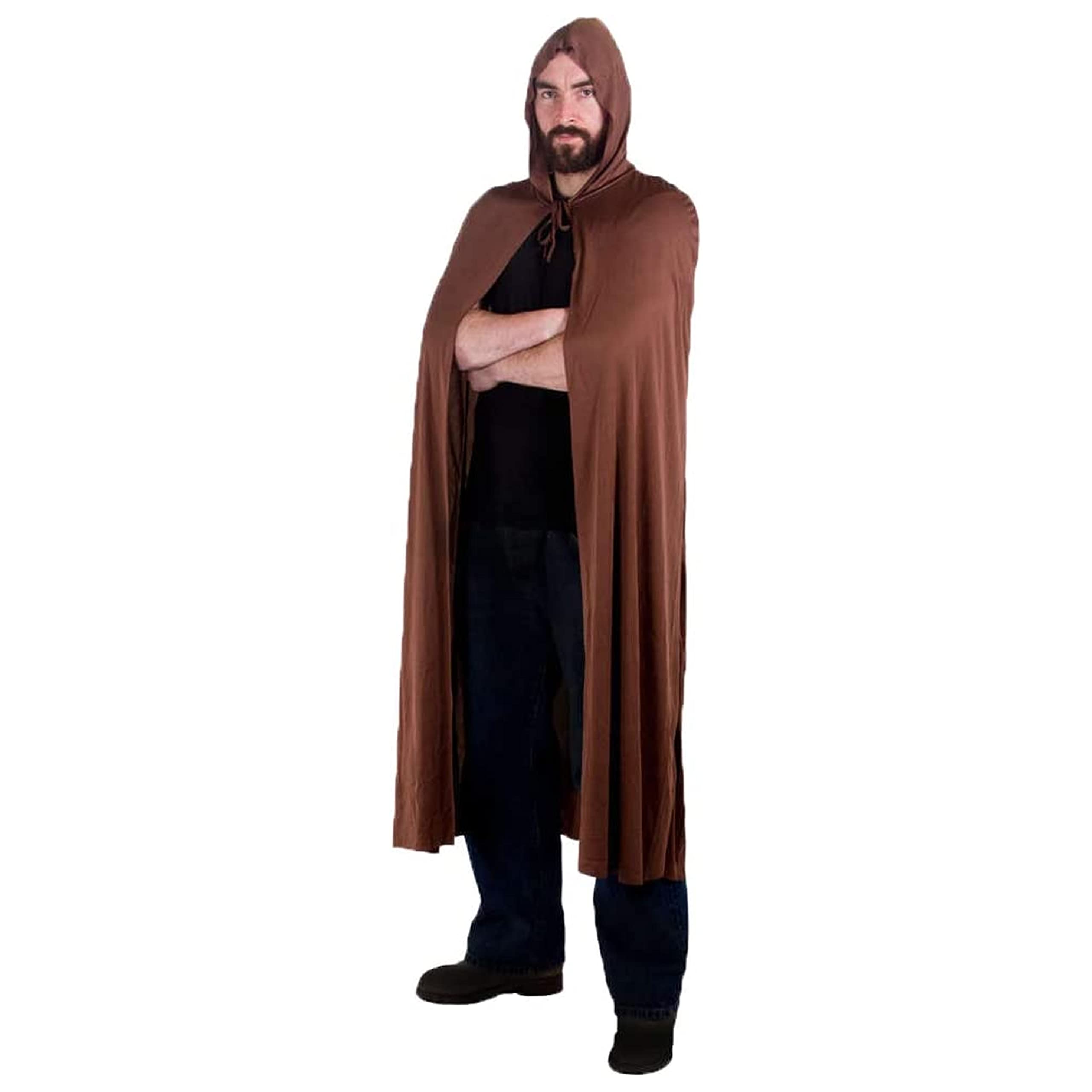 Adults Brown Cape Accessory - Unisex Long Brown Cape with Hood - Mens Womens Wizard Mage Cloak School Book Week World Book Day Halloween Fancy Dress Costume Accessory