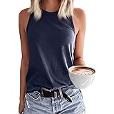 Langwyqu Women's Tank Tops Summer Basic Crewneck Sleeveless Casual Loose Fit Shirts Tees