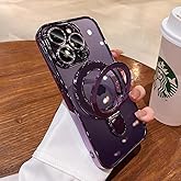 QSIETSPY Magnetic Case for iPhone 16 Pro with Invisible Stand [Military Drop Protection][Compatible with MagSafe] Full Camera Protection Clear Soft TPU for iPhone 16 Pro Case 6.3 Inches-Purple