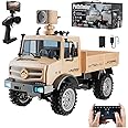 Dodoore RC Military Truck, 1:16 Scale Remote Control Car with Camera, All Terrain RC Rock Crawler Off-Road RC Truck, 2.4GHz Army Transport Vehicle with Rechargeable Battery for Kids Adults, Beige