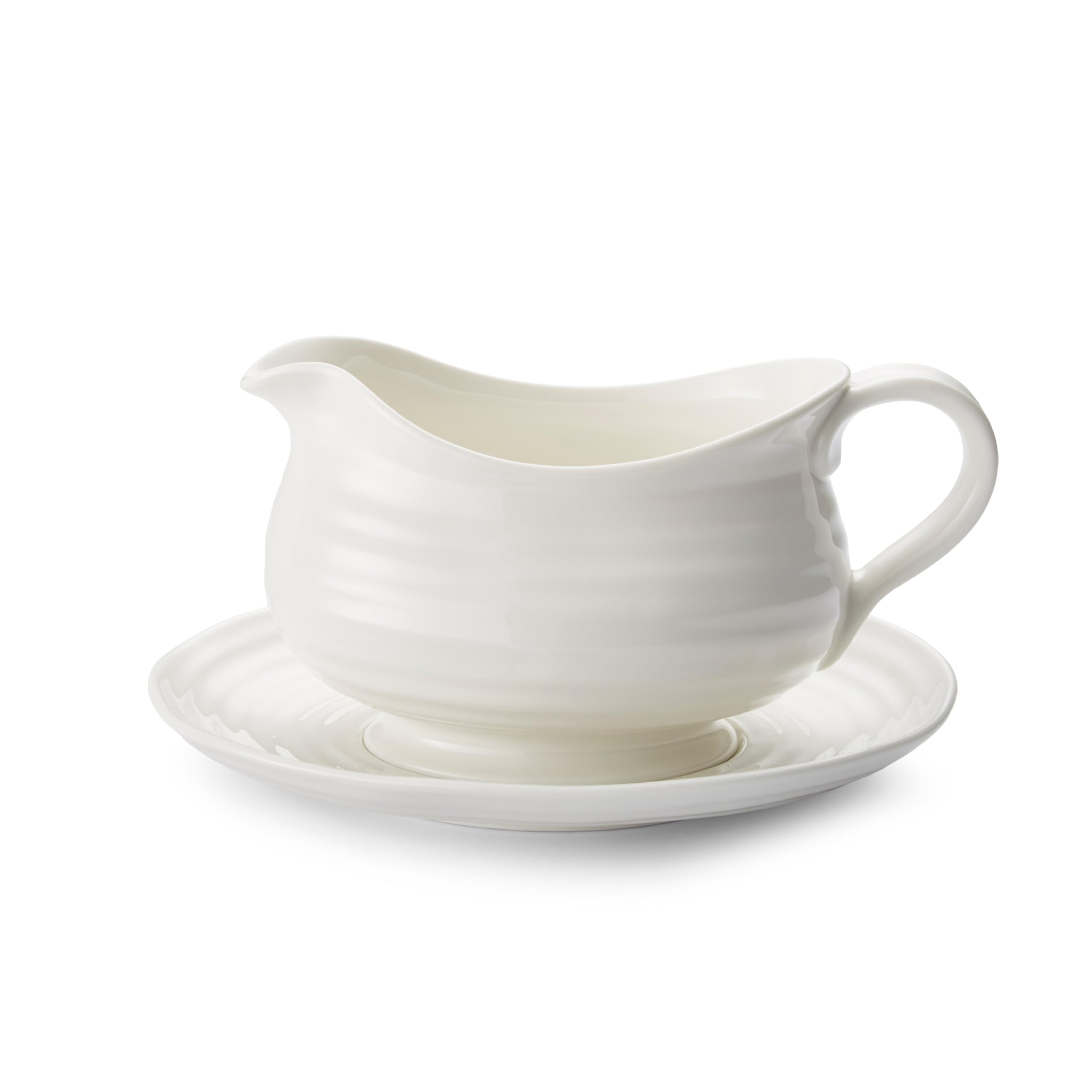 Portmeirion x Sophie Conran Gravy Boat and Stand - Elegant White Porcelain Gravy Jug, Dishwasher, Microwave & Oven Safe, Suitable for Everyday Dining or as a Gift