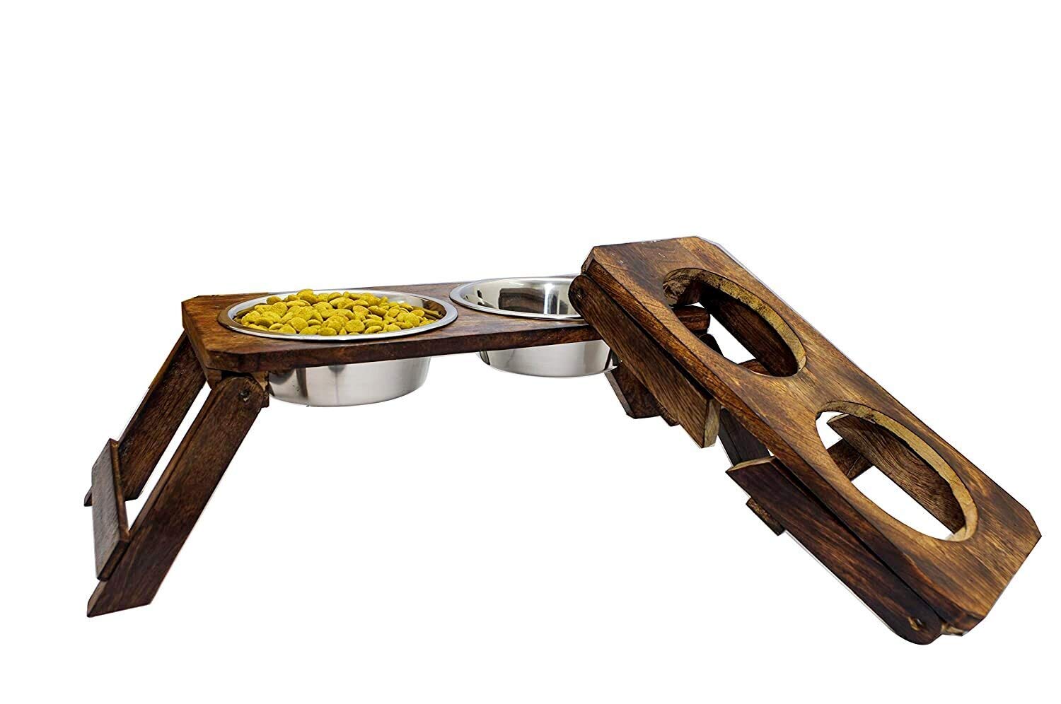 CHERRILICIOUS Wooden Dog Bowls Stand with 2 Stainless Steel Bowl for Water and Food for Dogs