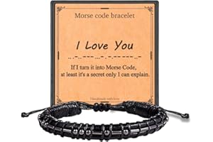 URSTAR Morse Code Bracelets Gifts for Men, Gunmetal Beads on Leather Bracelets for Mens Gifts Inspirational Gifts for Mens Jewelry Birthday Gifts for Him Christmas Gifts for Men