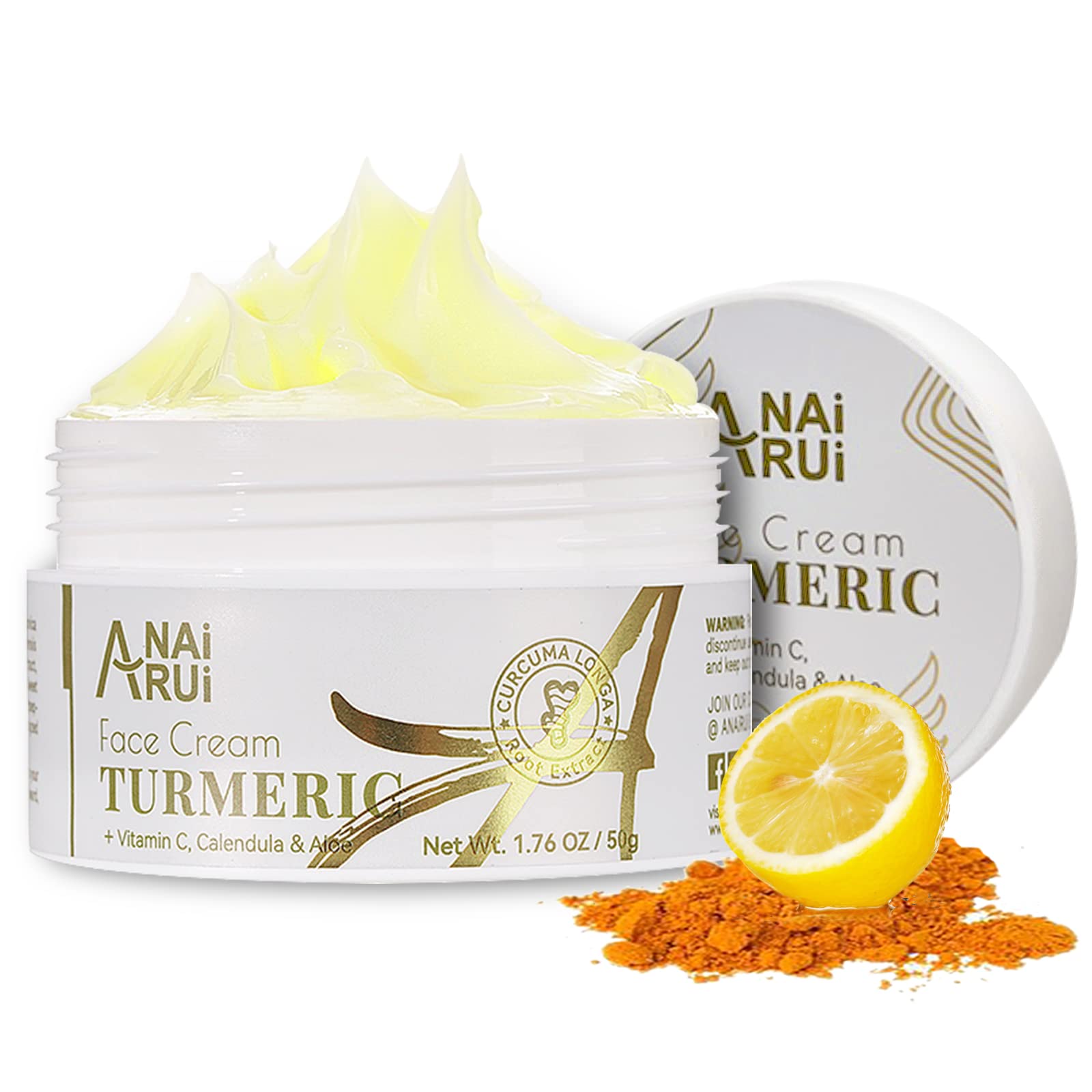 ANAiRUi Turmeric Face Cream, Vitamin C Cream for Face & Body, Turmeric Facial Moisturizer for Dark Spots, Wrinkles, Moisturizing, Skin Repairing Turmeric Cream for Dry Skin, 50g