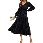Halobelle Women's Fall Dresses Long Sleeve Flowy Casual Floral Maxi Wedding Guest Dress