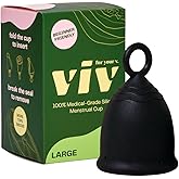 Viv for Your V Large Premium Menstrual Cups for Heavy Flow, Pull Tab Ring Stem Easy Removal, Soft Tampon Alternative, Comfortable 12 Hour Wear, Medical-Grade Silicone Reusable Period Cup