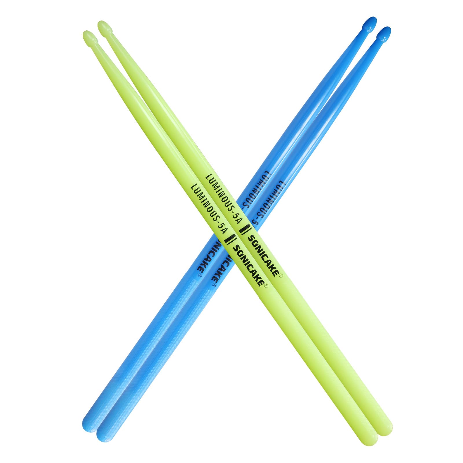 SONICAKE Light Drum Sticks 5 A Luminous Anti-Slip Handles Nylon Drumsticks for Drummers Practice and Performance 2 Pairs Blue and Green