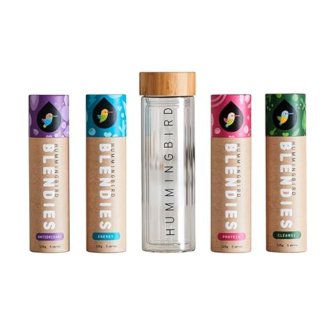 Hummingbird Smoothie Balls (Starter Box) 4 x 125g || Blendies Smoothie Balls Probierset Geschenkidee mit Glasflasche