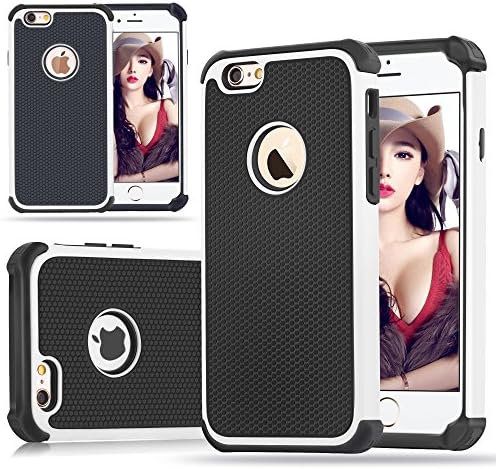 iPhone 6 Case , UBWH [ Shock Absorption ] Shockproof Rubber Silicone + Rugged Slim Hard Shell Hybrid Dual Layer Armor Protection Impact Defender Case Cover For Apple iphone 6 4.7" White