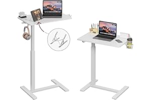 Gamork Gas Spring Adjustable Height Rolling Portable Laptop Desk, Mobile Standing Desk on Wheels, Small Sit Stand Desk with L