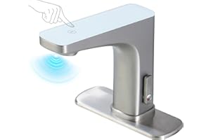MONDAWE Touchless Bathroom Sink Faucet, Motion Sensor & Touch Activated Bathroom Faucet with Temperature Display Restroom Faucet for Home Commercial, Brushed Nickel