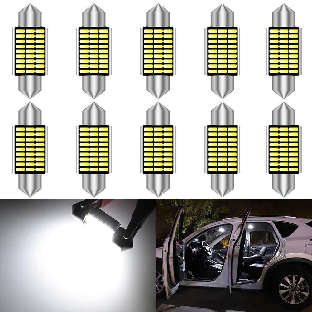 KATUR 36mm Festoon C5W Led Bulbs 6000K White Light Super Bright Chipsets Canbus Error Free for 6418 6461 6486X 6411 6418 6451 Interior Dome License Plate Door Lights (10pcs,White)