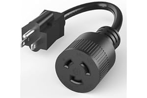 PLUGTUL NEMA 5-15P to NEMA L5-20R Adapter Cord 1 FT, Household Twist-Lock Converter Adapter, Generator Extension Cord Adapter, 12 Gauge, 125V 15A 1875W, SJTW, Black, ETL Listed