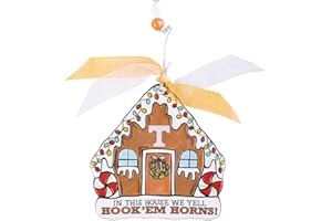 Glory Haus University of Texas in This House, We Yell Hook 'Em Horns! Collegiate Block Christmas Tree Ornament - Ceramic Hand-Painted Ready for Hanging Christmas Tree Decorations 5"x5" in Elegant Box