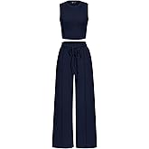 PRETTYGARDEN Women's Summer 2 Piece Loungewear Set Cropped Tank Top Wide Leg Sweatpants Tracksuit Casual Outfits