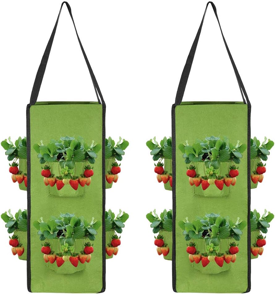 2 Pack Strawberry Grow Bags 10 Gallons Hanging Vegetable Planting Bags with Handles and 8