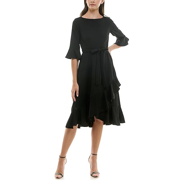 GABBY SKYE WOMEN’S SAVANNAH CREPE RUFFLE HEM SHEATH...