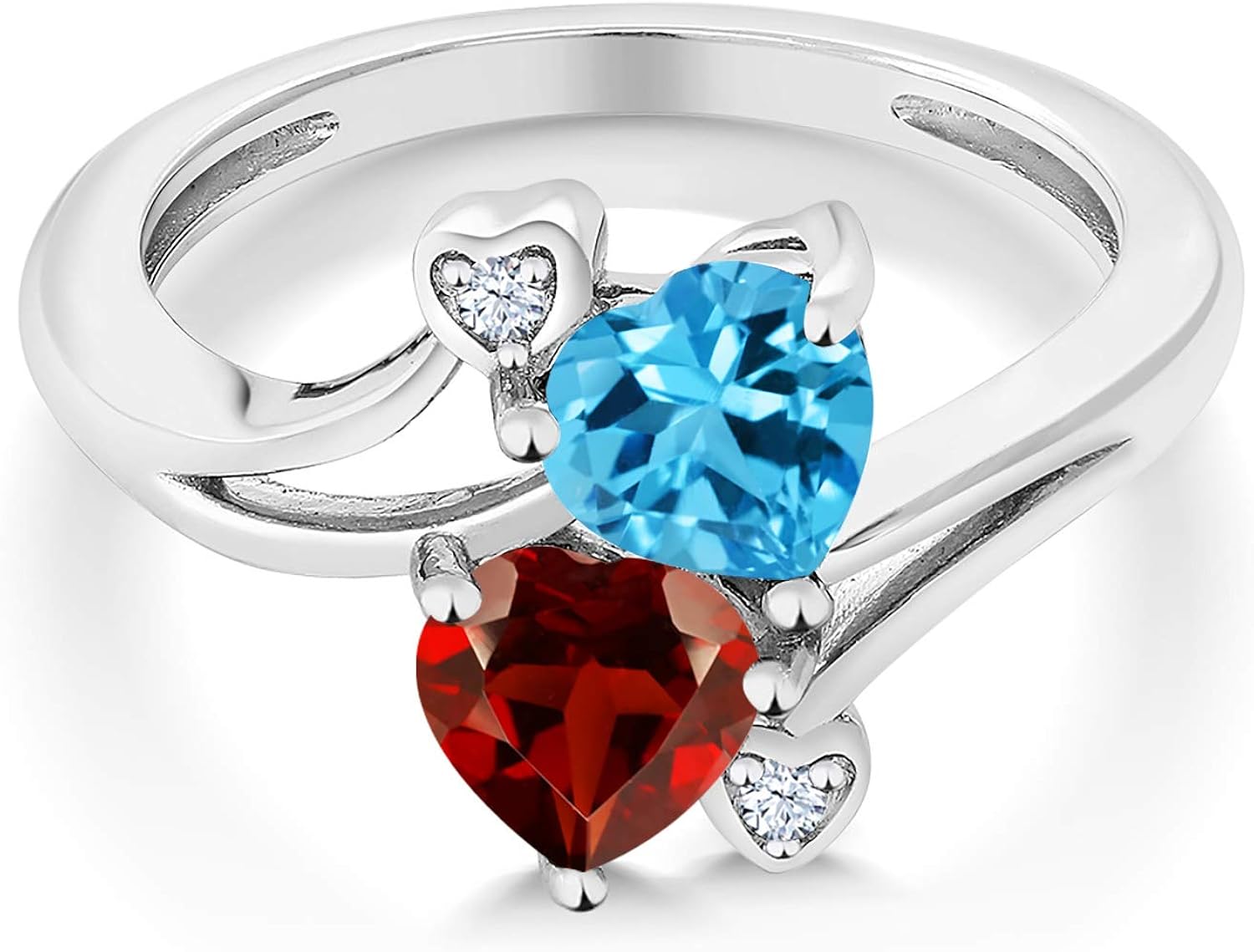 Gem Stone King Swiss Blue Topaz Red 1.88 Ctw Heart Shape Cut 925 Sterling Silver