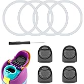 4pcs Replacement Stoppers with 4pcs Bottle Seal Rings for Owala FreeSip 24oz 32oz, BPA-Free Silicone O Ring Water Bottle Top Lid Replacement Parts for 16/19/24/32/40oz Gasket Plug Accessories(Grey)