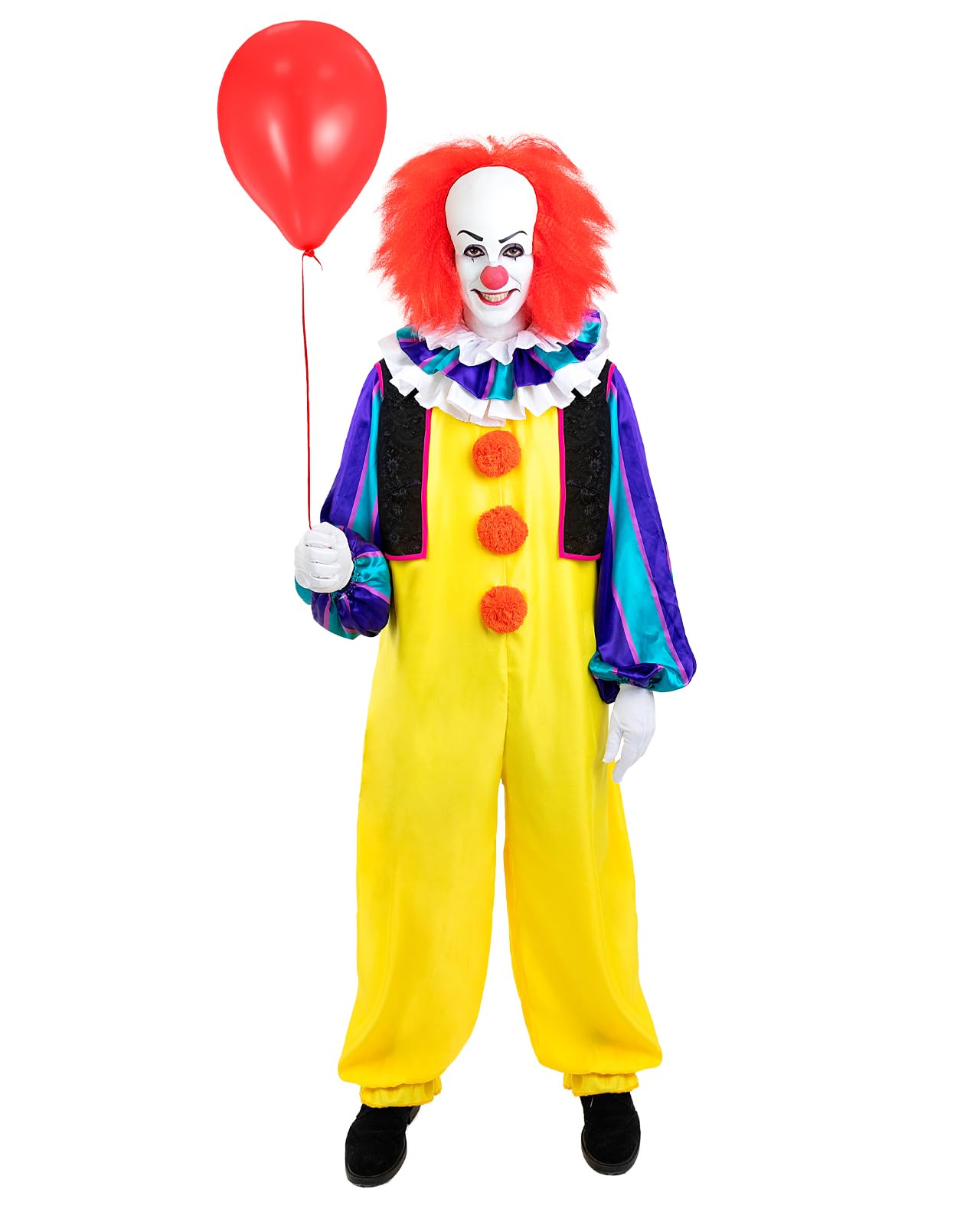 Funidelia Official Pennywise Costume - IT for Men, Includes jumpsuit, ruff, vest and gloves, Size M - Costume for adults for parties, Carnival and Halloween