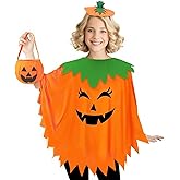 AOLIUP Pumpkin Costume for Women Adult - Halloween Costumes Poncho with Headband Bag