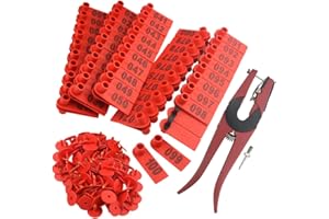 WMYCONGCONG 1-100 Number Plastic Livestock Ear Tag Animal Tag and 1 PCS Ear Tag Applicator for Goat Sheep (Red)