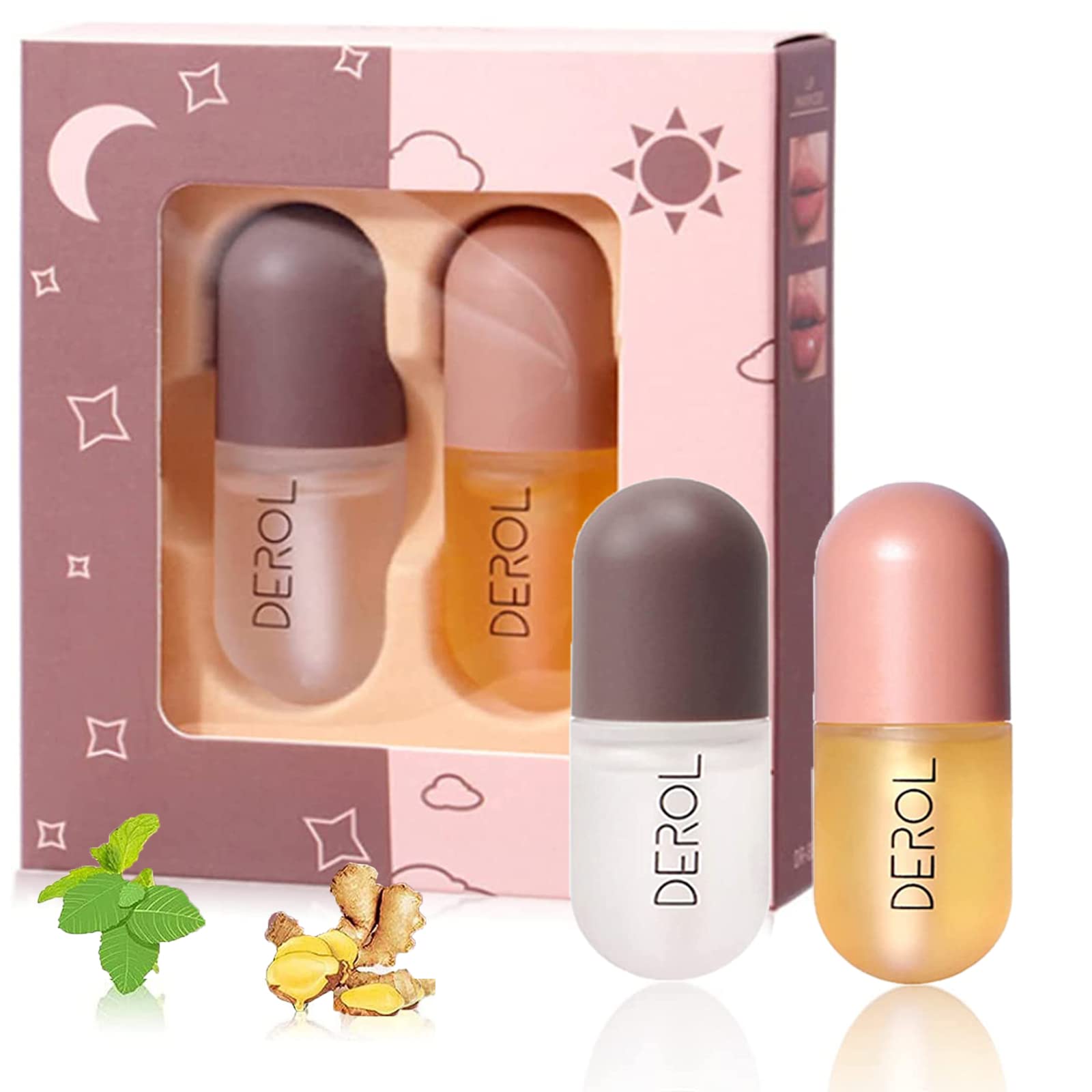 KAIYOCA Lip Plumper Set, 2pcs Lip Plumper Extreme,Lip Plumping Gloss Lip Filler, Lip Enhancer for Fuller, Hydrating & Reduce Fine Lines Day&Night