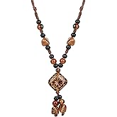 DS Boho Beaded Necklace for Women–Colorful Ceramic & African Tribal Beads, Adjustable Long Chunky Bohemian Jewelry with Gift Box Packaging,Hippie Witchy Vintage Handmade Fashion Statement Necklace