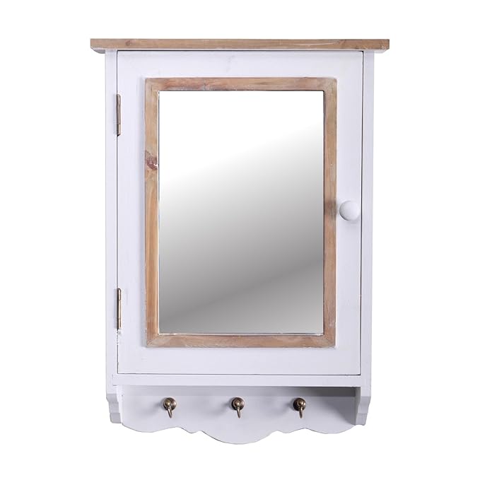 VINTAGE SCHLÜSSELSCHRANK 'PAULA' | 48 cm, mit Spiegel und Haken | Schlüsselhalter, Shabby Chic