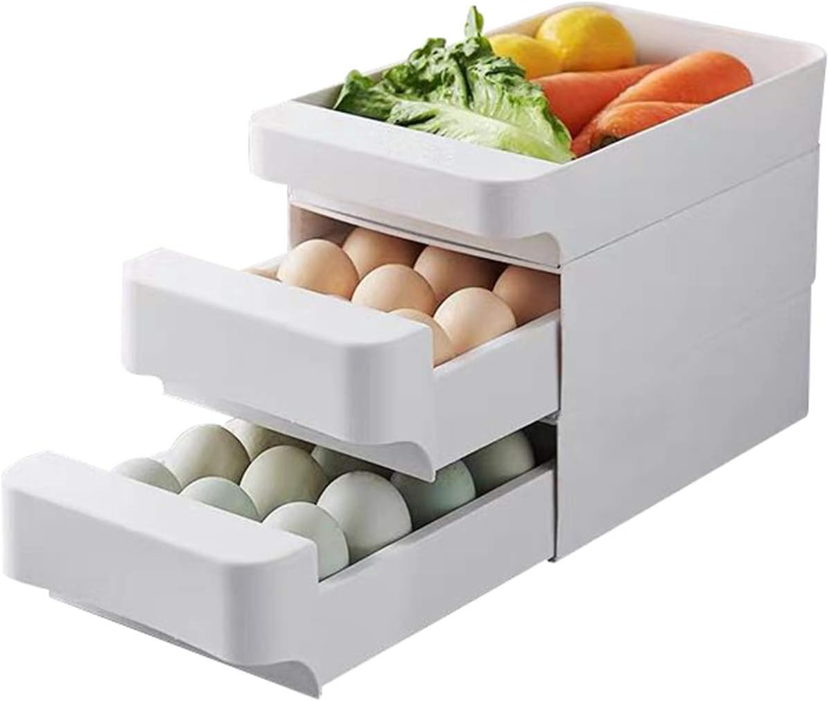 Hershuing 3-Layer Egg Holder for Refrigerator, 30 Grid Egg Drawer & Egg Tray, Household Egg Fresh Storage Box for Fridge, Chicken Egg Storage Container