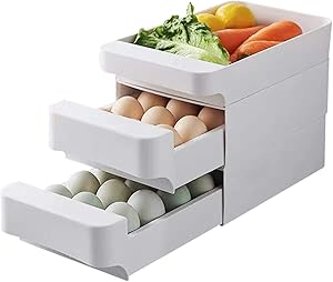 Hershuing 3-Layer Egg Holder for Refrigerator, 30 Grid Egg Drawer & Egg Tray, Household Egg Fresh Storage Box for Fridge, Chicken Egg Storage Container