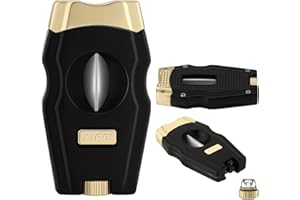 XIFEI Cigar Cutter, Stainless Steel V-Cut Cigar Cutter Built-in Cigar Puncher (Black Gold-1)