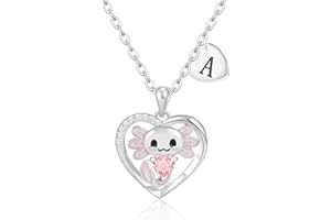 C-leen Axolotl Necklaces Gifts for Girls, 14K Gold Plated Heart Initial Pendant Axolotl Necklace Initial Necklace Birthday Gifts for Women Teen Girls