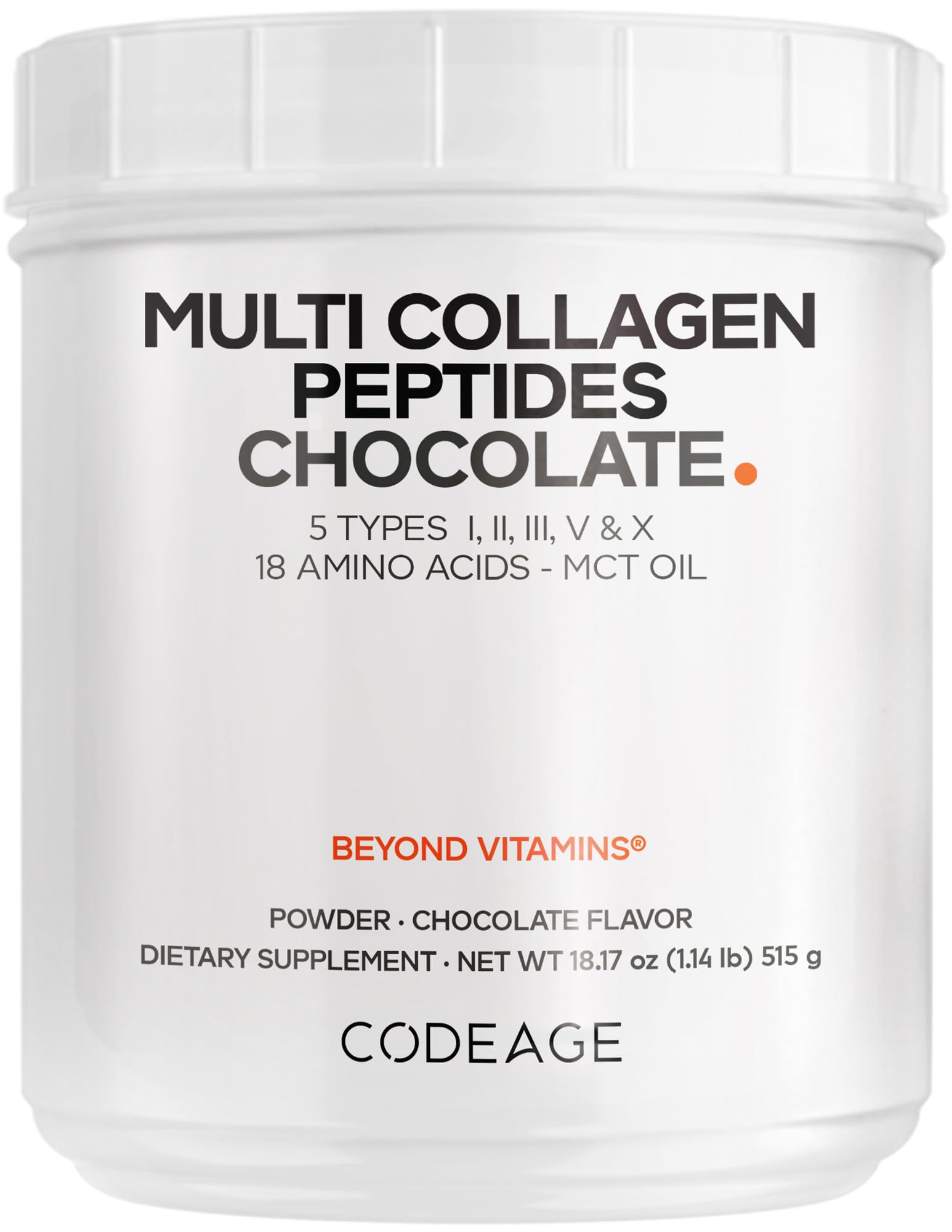 Photo 1 of *7/28/2027* Codeage Multi Collagen Chocolate Protein Powder - Hydrolyzed Bovine Collagen Peptides, 5 Collagen Types & MCT Oil - Collagen Creamer, Chocolate Collagen Peptides - Protein Shakes - Non-GMO - 18.17 oz