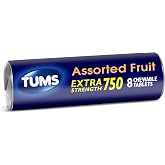 TUMS Antacid Chewable Tablets, Assorted Fruit, 8 Count Roll | Extra Strength Formula, Neutralizes Acid Instantly for Indigestion and Upset Stomach, Multi-Symptom Relief, Gluten Free