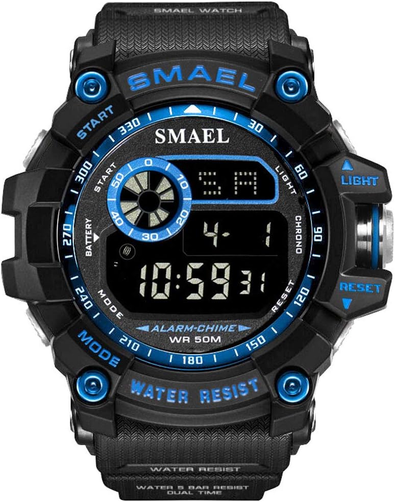 Men's Outdoor Waterproof and Shockproof Sports Watch Double Electronic Quartz Movement Watches for Man Luminous Display (Blue)