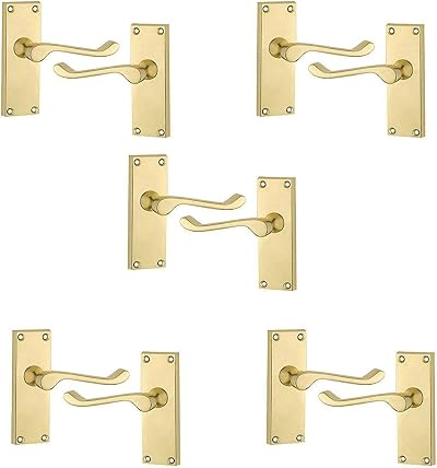 Golden Grace Victorian Scroll Door Handles Polished Brass 5 Sets 120mm x 42mm