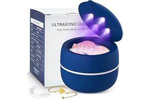 Voraiya® Ultrasonic Retainer Cleaner Machine with Heating,200ml/42kHz Ultrasonic Heated UV Cleaner for Dentures,Jewelry,Retainer, Aligner, Mouth Guard,5/10 Min Two Heat Cleaning Modes
