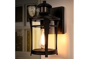 LAMOMO Motion Sensor Outdoor Lights, 3 Lighting Modes Porch Light Fixture for House, Dusk to Dawn Exterior Wall Light, Waterproof Aluminum Anti-Rust Lantern for Garage Entryway, Motion Activated