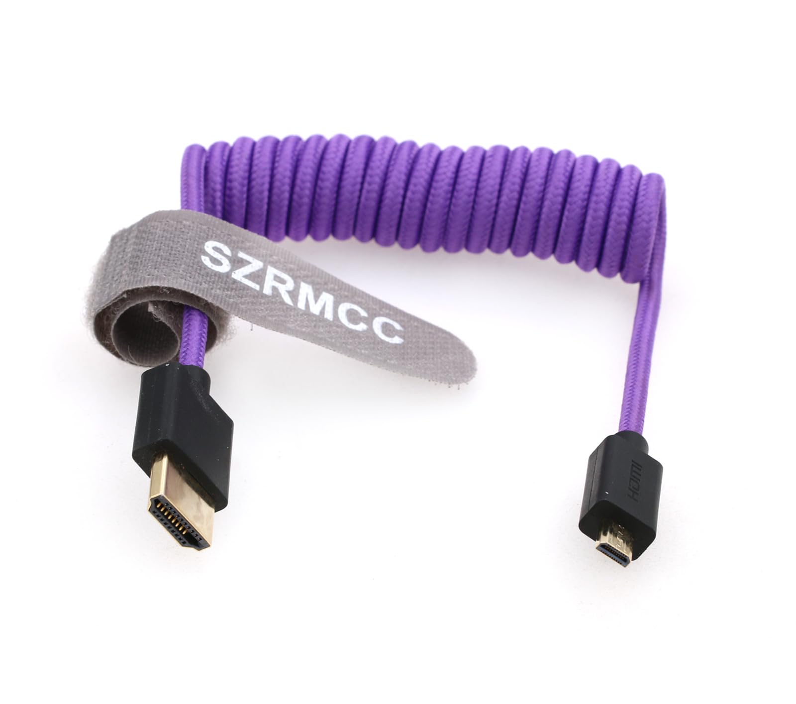 SZRMCC 8K 2.1 Micro HDMI to HDMI High Speed Coiled Braided Cable for GoPro Hero 3/4 Canon EOS M5 Sony A6000 A7III RX10 Nikon B500 Z6 Raspberry Pi 4 Atomos Ninja 2 Monitor — image 1