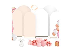 PSASRM Wedding Arch Cover,Set of 3 (7.2ft+6.6ft+6ft) Double Color Wedding Arch Cover Spandex Fitted Wedding Arch Stand Cover for Birthday Party Baby Shower Wedding Arch Stand Decoration (White+Beige)