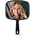 MIRRORNOVA Hand Mirror, Barber Hairdressing Handheld Mirror with Handle for Salon, Square, Black, Medium